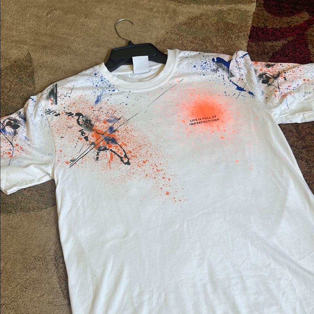 Zara White and Orange Artistic Short Sleeve Tees